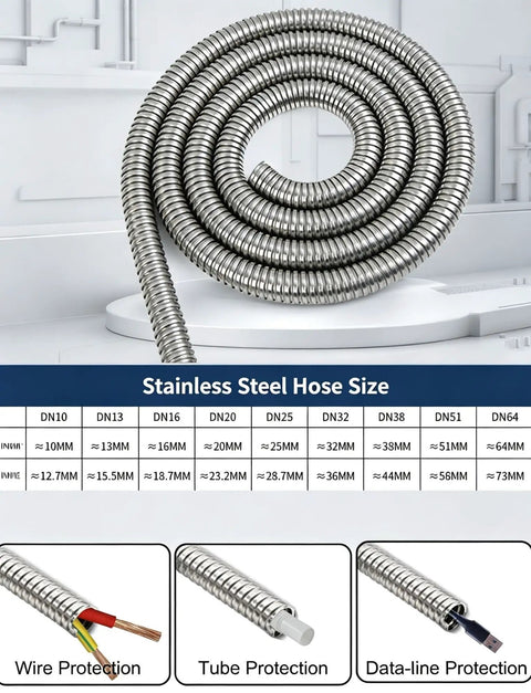 Tough As Nails 304 Stainless Steel Flexible Conduit Heavy Duty Anti Bite Metal Cable Protector coiled for wire protection