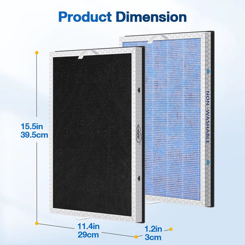 MSA3 And MSA3S HEPA Filter Replacement For Membrane Solutions Air Purifier, 3 Stage Filtration, product dimensions shown