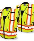 Godfather High Visibility Safety Vest 2 Pack With Cushioned Collar Class 2 ANSI OSHA Reflective Mesh Zip Front 9 Pockets Medium
