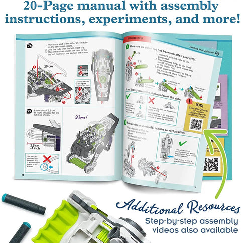 Ultra Bionic Blaster Stem Kit Build A Dope Wearable Air Powered Glove Blaster Learn Pneumatic Systems And The Physics Of Air No Motors Needed Adjustable Fit For All Hands Includes Six Foam Darts Challenging Mechanical Build 20-page manual