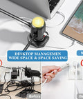 Dope Power Strip Tower With Colorful Nightlight 15 AC Outlets 6 USB Ports Retractable Cord on desk with laptop and tablet