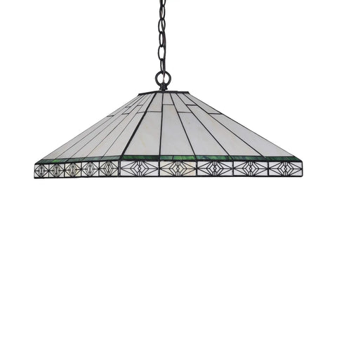 Theros Tiffany Style Two Light Mission Hanging Pendant Fixture With 18 Inch Shade Hand Cut Stained Glass For Indoor Living Room Vibe