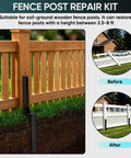 Heavy Duty Fence Post Repair Kit With Rock Solid H Shaped Ground Spikes And Rust Proof Steel Anchors for 2.5-8 ft fence posts.