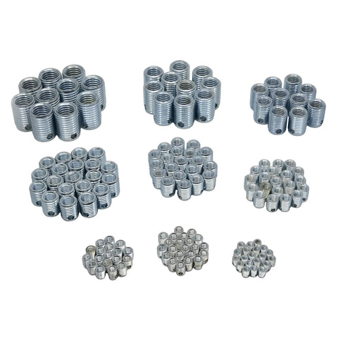 Killer Self Locking Threaded Insert Kit Metric Standard Wall 140 Piece Steel Fasteners assortment in various sizes for repairs.
