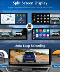 Slick Wireless CarPlay And Android Auto Dash Cam System With 9.3 Inch HD IPS Touch Screen showcasing split screen display