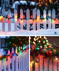 50Ft Outdoor String Lights With 27 Shatterproof Diamond Bulbs IP65 Waterproof Heavy Duty LED Patio Lights on snowy fence