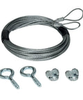 Safety Cable Kit For Extension Springs With Two 10 Foot Cables Loop End Two Eye Bolts And Two Cable Clamps shown
