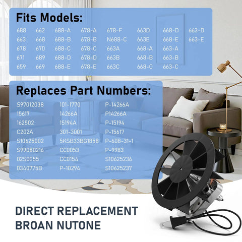Direct Drop In Replacement Bathroom Exhaust Fan Motor Kit For 50 CFM Quiet Ventilation With Blower Wheel in living room setting