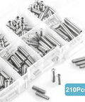 Industrial Grade M5 Hex Set Screws In 304 Stainless Steel With Internal Hex Drive Headless Cup Point 210-Piece Assortment in box