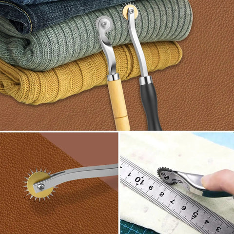 Two Pack Tracing Wheel Set With Wooden Handles Pro Perforator Tools for sewing patterns over fabric, leather, and ruler.