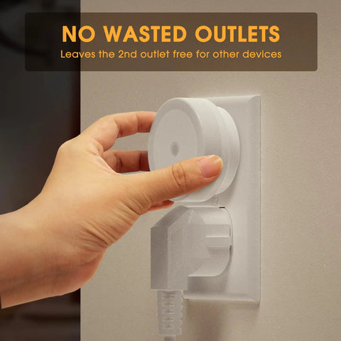 4 Pack Plug In LED Night Lights With Light Sensor Auto On At Dusk For Kids Room, user plugging into wall outlet, second outlet free