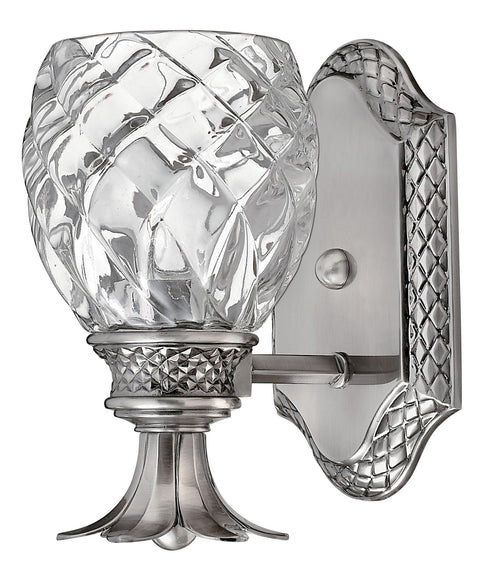 Plantation Style One Light Bathroom Vanity Fixture In Polished Antique Nickel With Silver Patina Finish, clear glass shade