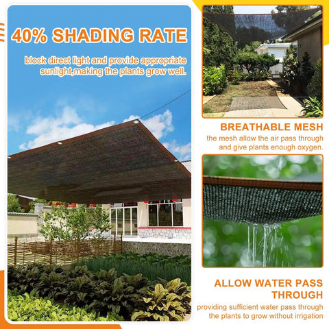 40 Percent Shade Cloth With Grommets 10 Ft By 20 Ft Garden Mesh Shade Net installed over plants in a garden providing sun protection