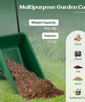 Two Wheel Wheelbarrow Garden Cart With 330 Lbs Capacity And 21 Gallon Volume Heavy Duty Yard Dump Cart displaying soil capacity
