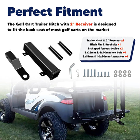 2 Inch Receiver Golf Cart Trailer Hitch For Rear Seat Back Mount Fits Club Car EZGO Yamaha Expands Hauling