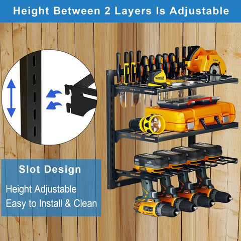 Power Tool Organizer Wall Mount With 3 Tier Storage Shelves And Cordless Drill Holder Heavy Duty Metal Garage Rack for tools