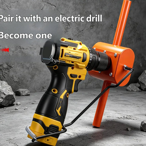 Compact And Portable Manual Wire Threading Tool With Grip Friendly Ergonomic Thick Handle For Easy Wire Threading Adjustable 90 Degree Bending Versatile Cable Threader For Home DIY Projects And Pro Grade Comfort, shown with drill