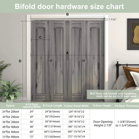 48 Inch Bifold Door Hardware Kit For Four Doors Aluminum Top Mounted Sliding Barn Door Track System With Size Chart