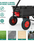 Heavy Duty 1200 Lb Dump Cart With 7 Cu Ft Capacity All Terrain 13 Inch Wheels showing balance on various surfaces
