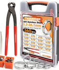 360 Piece Ear Hose Clamp Kit With Stepless 5.3 To 36.1mm Range, 304 Stainless Steel Cinch Rings, Pliers, Portable Toolbox Display
