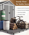 Spacious 6x4 Outdoor Storage Shed With Floor For Bikes Tools And Gear, Resin Plastic Garden Shed in Gray and White