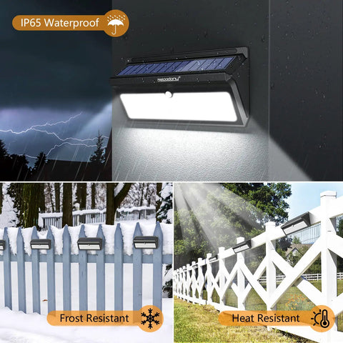 All-Weather 100 LED Solar Motion Lights Outdoor Pack 4, 2000LM, IP65 Waterproof, on wall and fences, frost and heat resistant