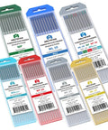 Pro Grade TIG Welding Tungsten Electrodes Set With Pure Cerium Lanthanated And Rare Earth Blend Seven Piece One Sixteenth Inch Mix Color Coded Red Green Gray Blue Turquoise All In One Pack For Diverse Welds