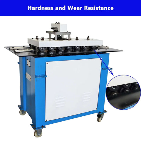 Electric Sheet Metal Seaming Machine 0.02-0.05 in sheets 220V with alloy rollers, blue casing, for curved corners and flush joints