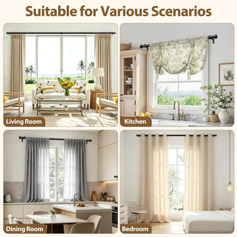 Adjustable Black Curtain Rod From 32 To 144 Inches Heavy Duty 1 Inch Curtain Rods For Windows in various room settings