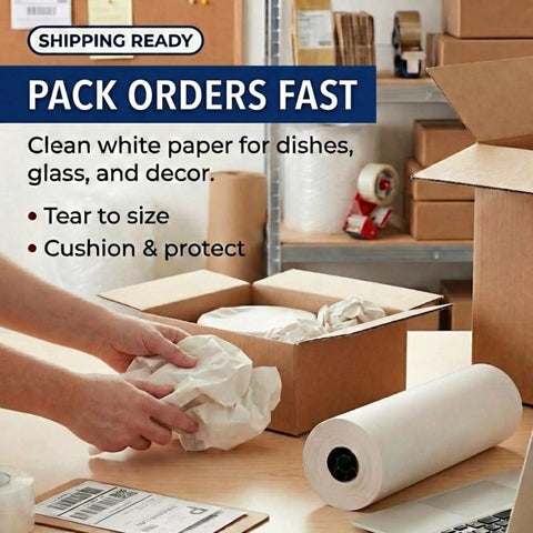 Bulk Packing Paper Roll 18 Inch By 1400 Feet White Newsprint For Moving, Shipping And Storage, Approximately 1,000 Sheets