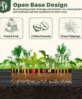 Cross-section of Galvanized Raised Garden Bed With Trellis, 6 By 3 By 1 Ft, showing vegetables and soil layers with text description.