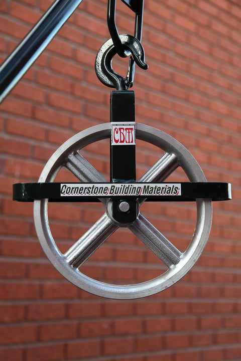 Heavy Duty 12 Inch Aluminum Scaffold Hoist Pulley Wheel Kit With Safety Latch Swivel Hook And Reinforced Support Arm For Locking Frames Built Tough Quick Rig Dark Green