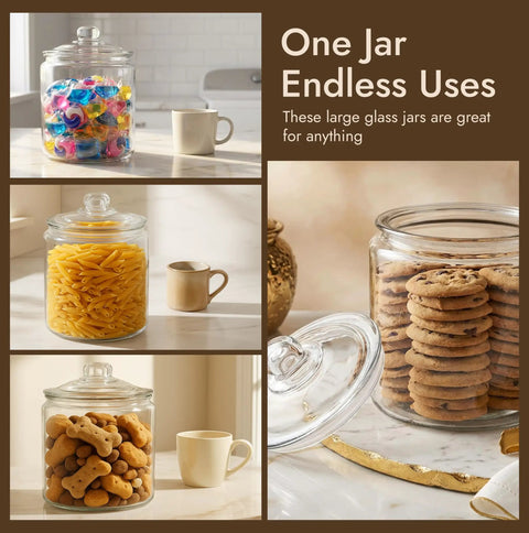 One Gallon Glass Cookie Jar With Airtight Lid For Cookies Candy Flour And Dog Treats Big Clear Large Kitchen Canister