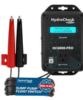 Smart Sump Pump Float Switch And Performance Monitor HC6000 PRO with LCD display and dual sensors, Made in USA, shown in black.