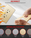 Elite Series Tamper Resistant Duplex Outlet With Screwless Wall Plate And Grounding Residential Grade 15A 125V Receptacle UL Listed Gold Finish Easy Install Child Safe Design Includes Matching Wall Plate shown with brushed gold option.