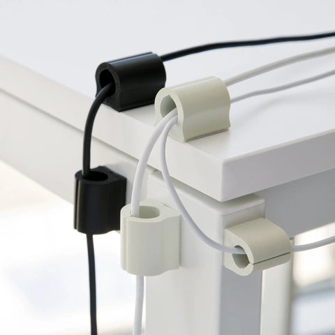 D Wings Cord Clips Nail Free Cable Organizer Kit Black Assorted Size Set Of 18 on desk corner securing cables