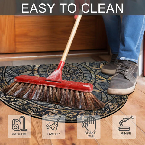 Person sweeping Heavy Duty Rubber Back Entrance Mat 24x36 Inches For High Traffic Areas Doormat Front Door Rug Outdoor