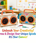 Build Your Own Bluetooth Speaker Kit For Kids And Teens No Soldering Required, wooden speakers with drawing designs and pencils