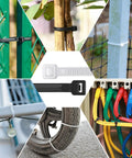 Heavy Duty 12 Inch Zip Ties With 200Lbs Tensile Strength, V Shaped Toothed Double Sided Cable Ties in use in various settings