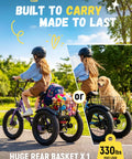 Kid Friendly 3 Wheel Electric Trike With Fat 16x3.0 Tires Folding Frame 378Wh Battery 500W Peak Motor Step Thru Design Safe 12.5 MPH For Beginners Ages 6 Plus Purple rear basket with child rider and pet
