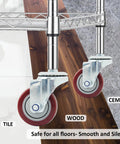 Beefy Heavy Duty 3 Inch Swivel Caster Wheels Set Of 4 With Half Inch Threaded Stem on different floors, red polyurethane casters