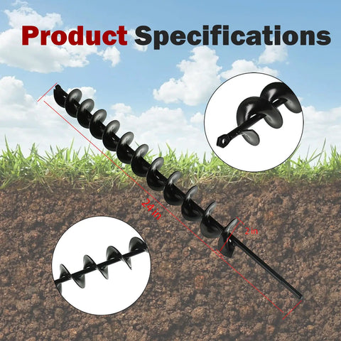 Heavy Duty Steel 24 Inch Long 2 Inch Diameter Earth Auger Drill Bit For Three Eighths Inch Hex Drive Drills soil penetration