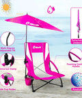 Low Beach Chair With Removable UPF 50 Plus Umbrella Lightweight Folding Backpack Style Camp Chair With Cup Holder For Sand Beach Picnic Or Lawn Easy Carry Kickback Comfort For All Day on beach