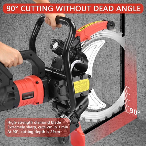 Heavy Duty 12000W Concrete Ring Saw With Water Fed Dust Suppression For Brick, Granite And Rebar, 16 Inch blade at 90 degree cut.