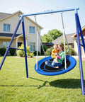 Heavy Duty Saucer Swing Set For Backyard 500lbs Capacity Outdoor Metal Frame Playground Equipment With 45 Inch Round Swing