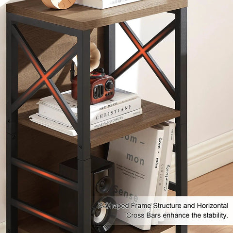 Three Tier Industrial Bookcase With Metal Frame And Backboard In Rustic Brown, a compact storage solution in small living room space