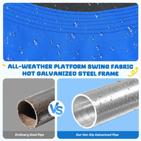 Close-up of all-weather fabric and hot-dip galvanized steel pipe for 700 Pound Capacity Giant 60 Inch Skycurve Platform Tree Swing.
