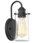 Rayne 9.5 Inch Modern Farmhouse Wall Sconce Black Gooseneck Light With Tapered Seeded Glass Shade Matte Black Finish Rustic Bathroom Vanity Lamp
