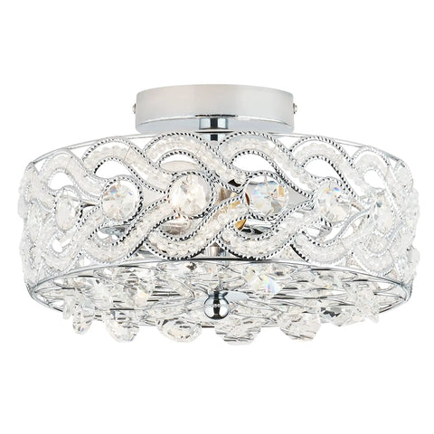 Dope Glam Ceiling Light Fixture Featuring Braided Nickel And Crystal Accents Semi Flush Mount, 11.5x11.5x6 inches, front view