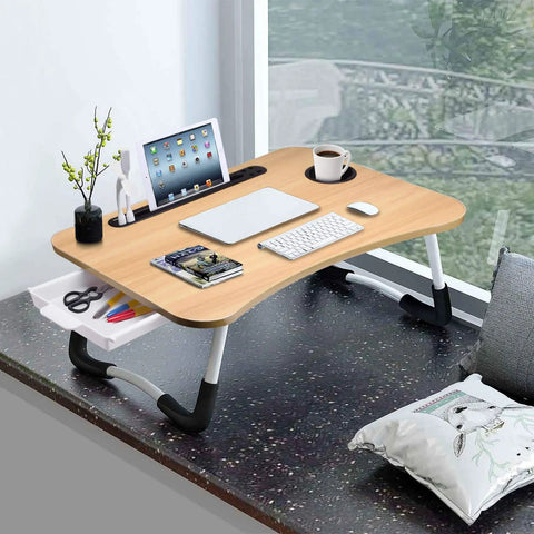 Foldable Laptop Desk For Bed Or Couch, Portable Laptop Table With Drawer, Breakfast Tray, Reading And Writing Stand